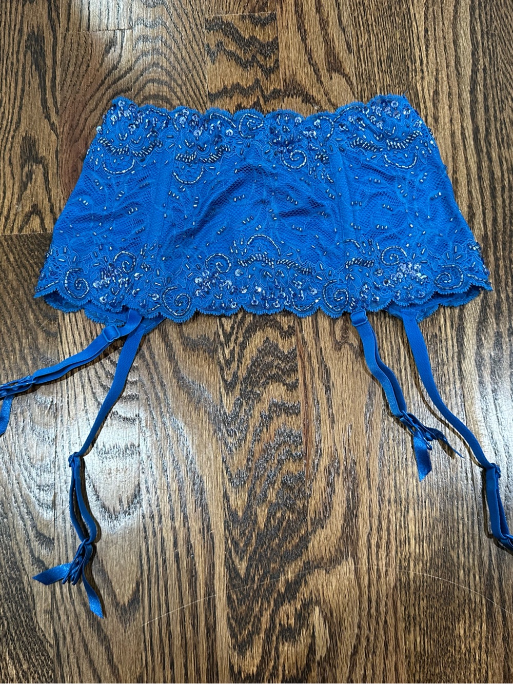 Blue Garter Waist Belt with Embellished Detailing